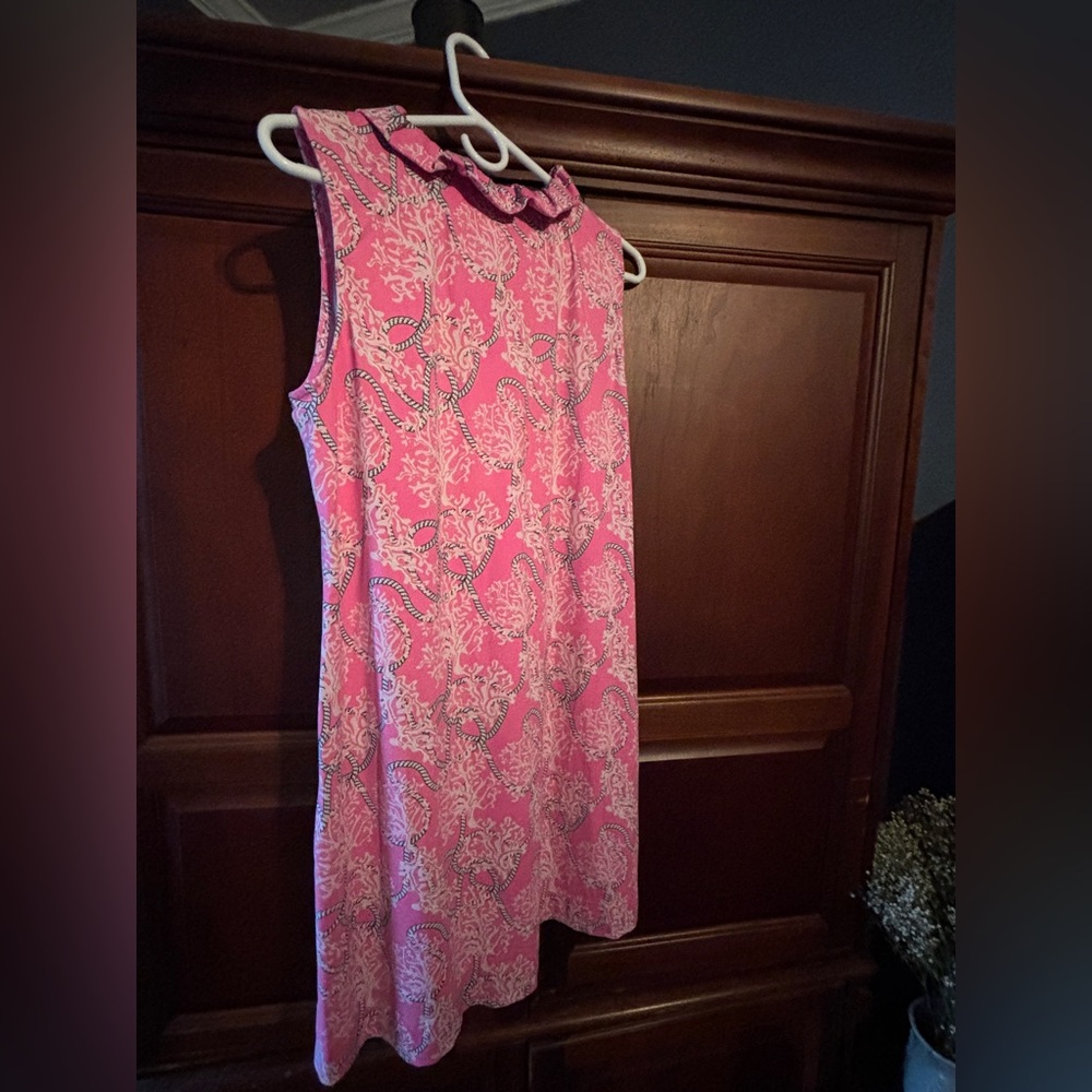 Lulu B Pink Coral Rope Print Sleeveless Shift Dress Preppy Coastal L - Picture 3 of 4